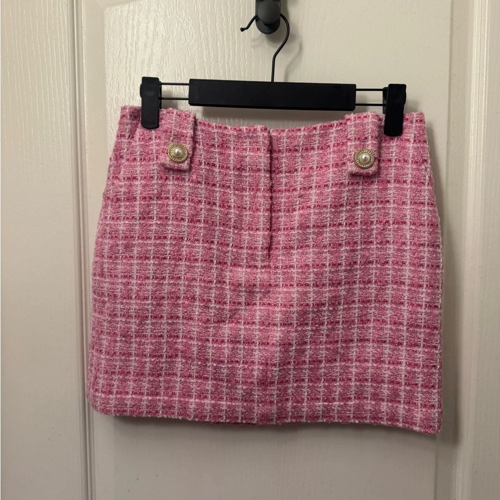 Lovers + Friends Pink Tweed Matching Set Crop Top Mini Skirt Size XS